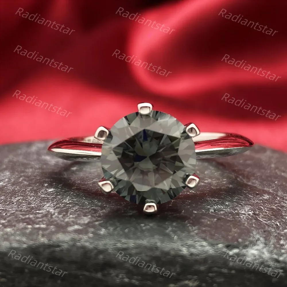 NEW Certified 3 ct. t.w. Grey Moissanite Solitaire 6 Prong Ring